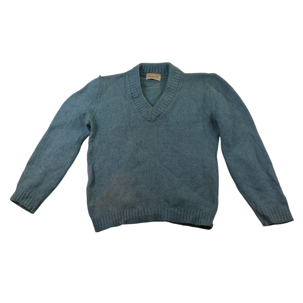 Belladonna Womens S V-Neck Sweater Blue 100% Wool Knit Long Sleeve Vintage